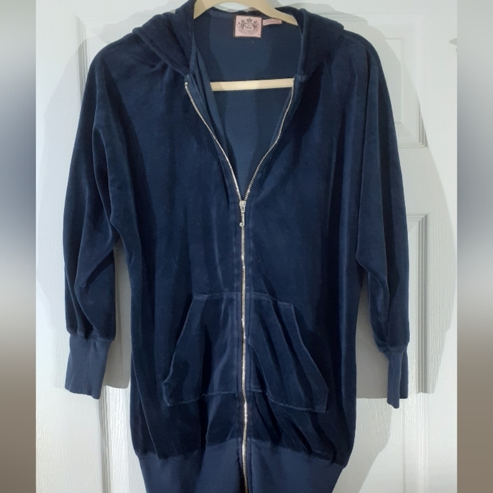 Vintage Juicy Couture Navy Blue Velour Hoodie M - Picture 5 of 12